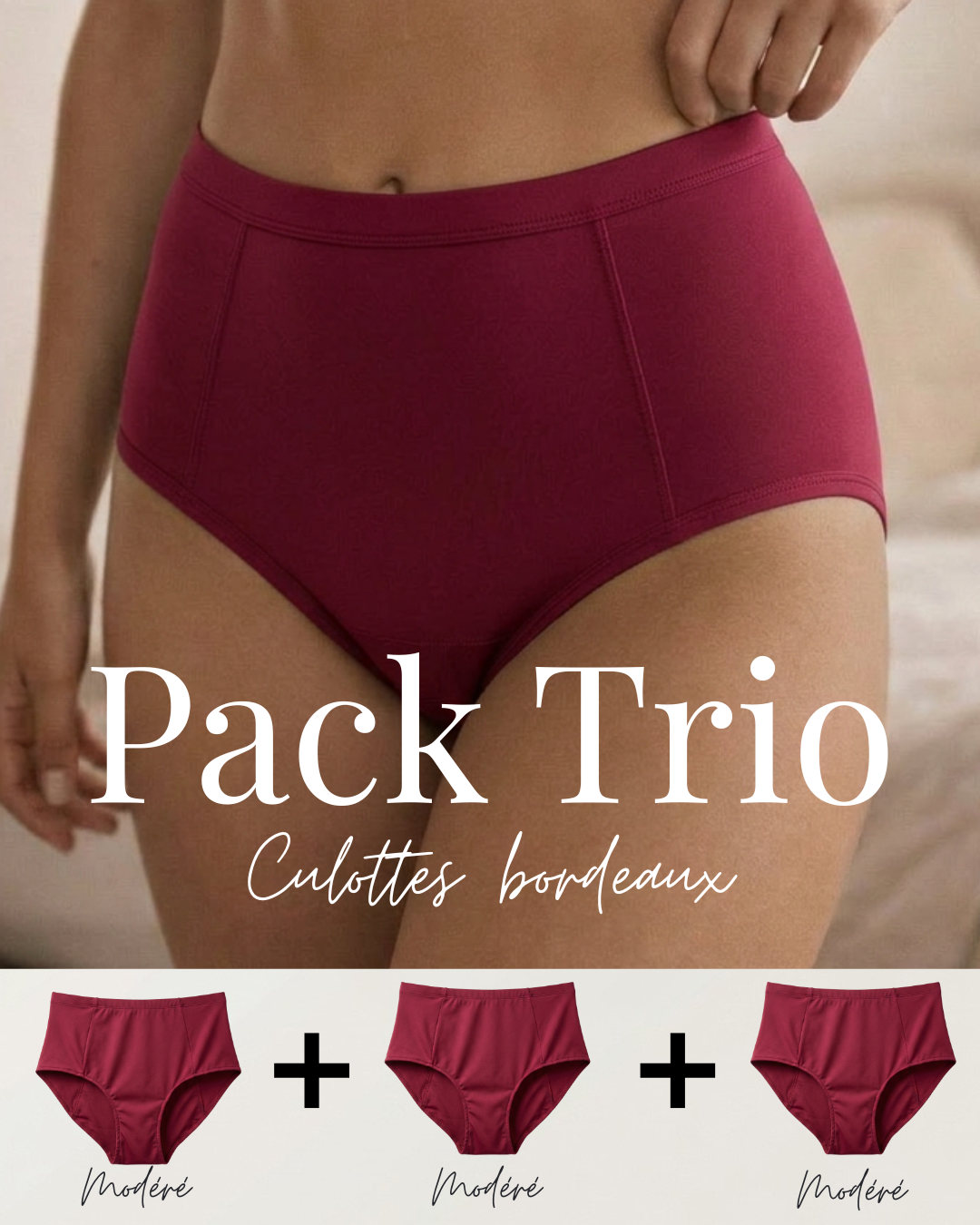 Pack 3 culottes menstruelles bordeaux