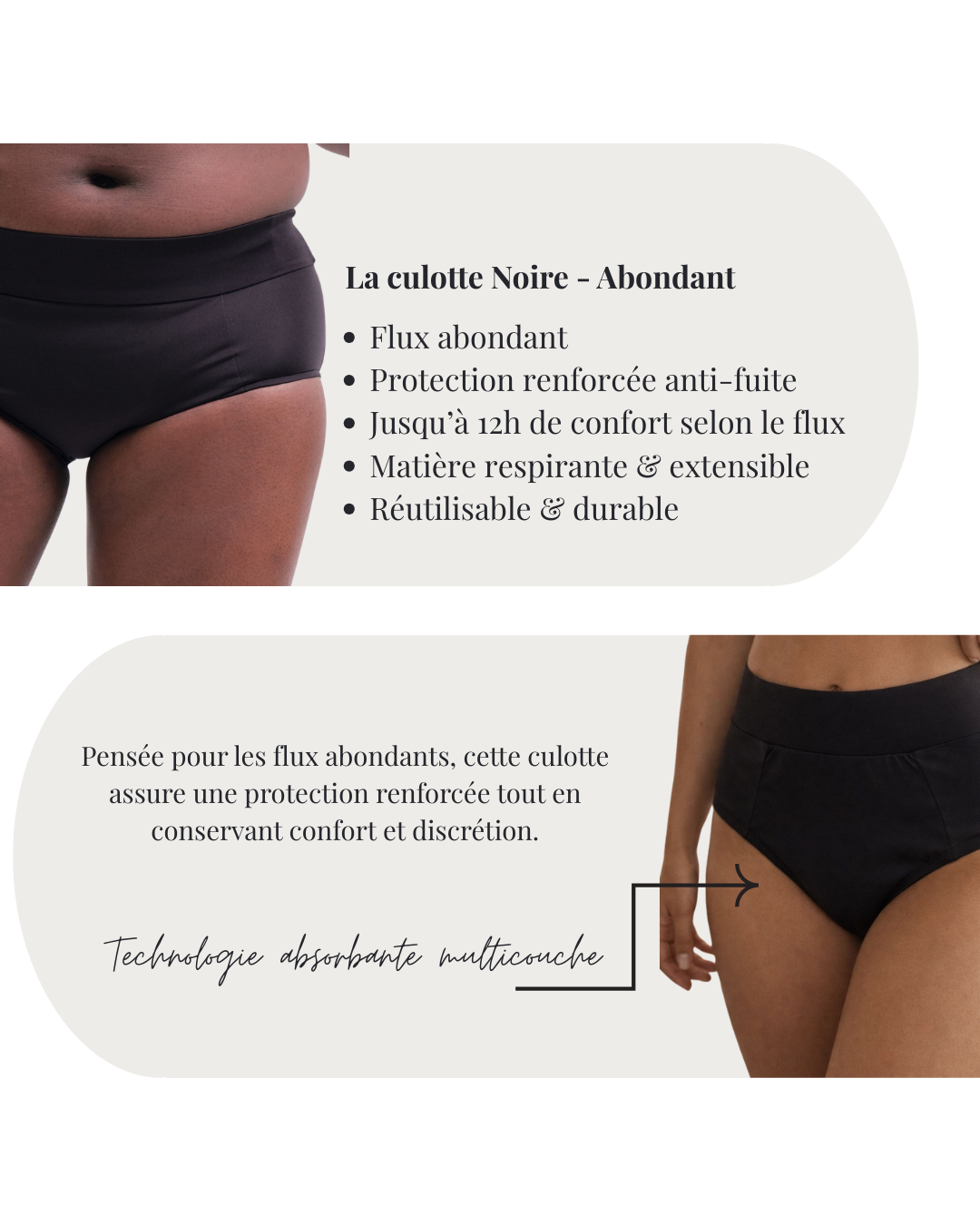 Culotte Menstruelle Noire - Abondant